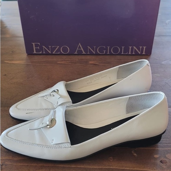 Enzo Angiolini white leather loafers flats pointy tassel - Picture 4 of 5